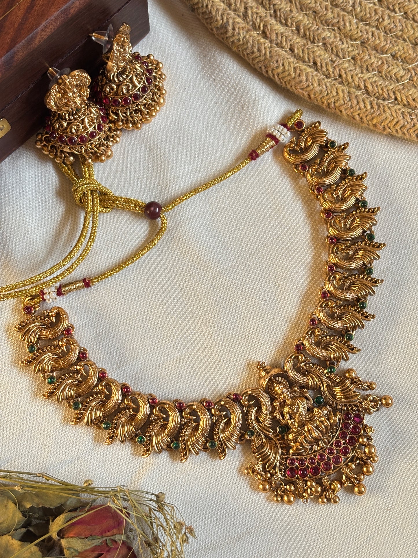 Lakshmi Devi Peacock Necklace set With Earing