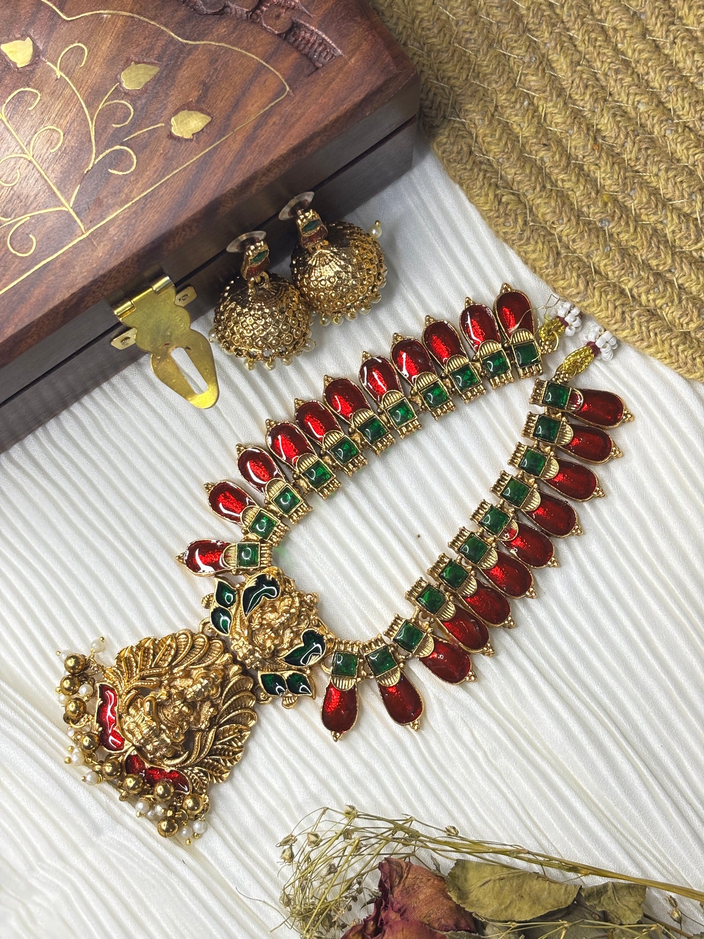 Laxmi Palakka Design Antique Necklace Set with Earing