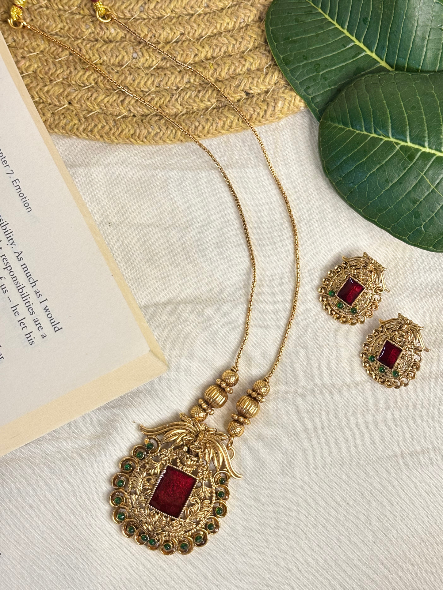 RED RUBY HARAM   AND EARING SET