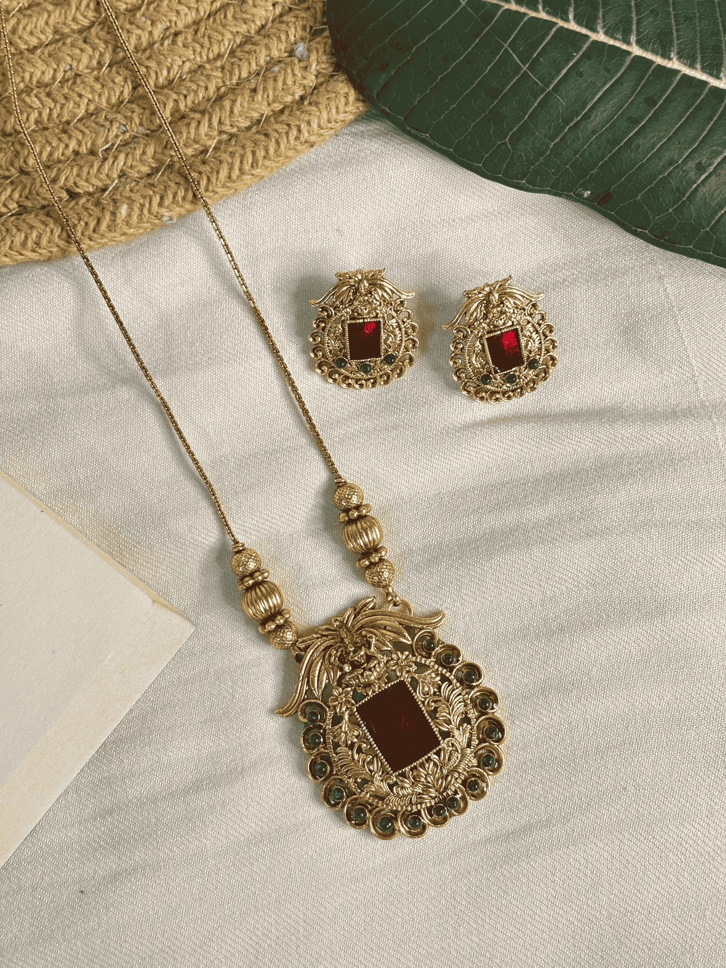 RED RUBY HARAM   AND EARING SET