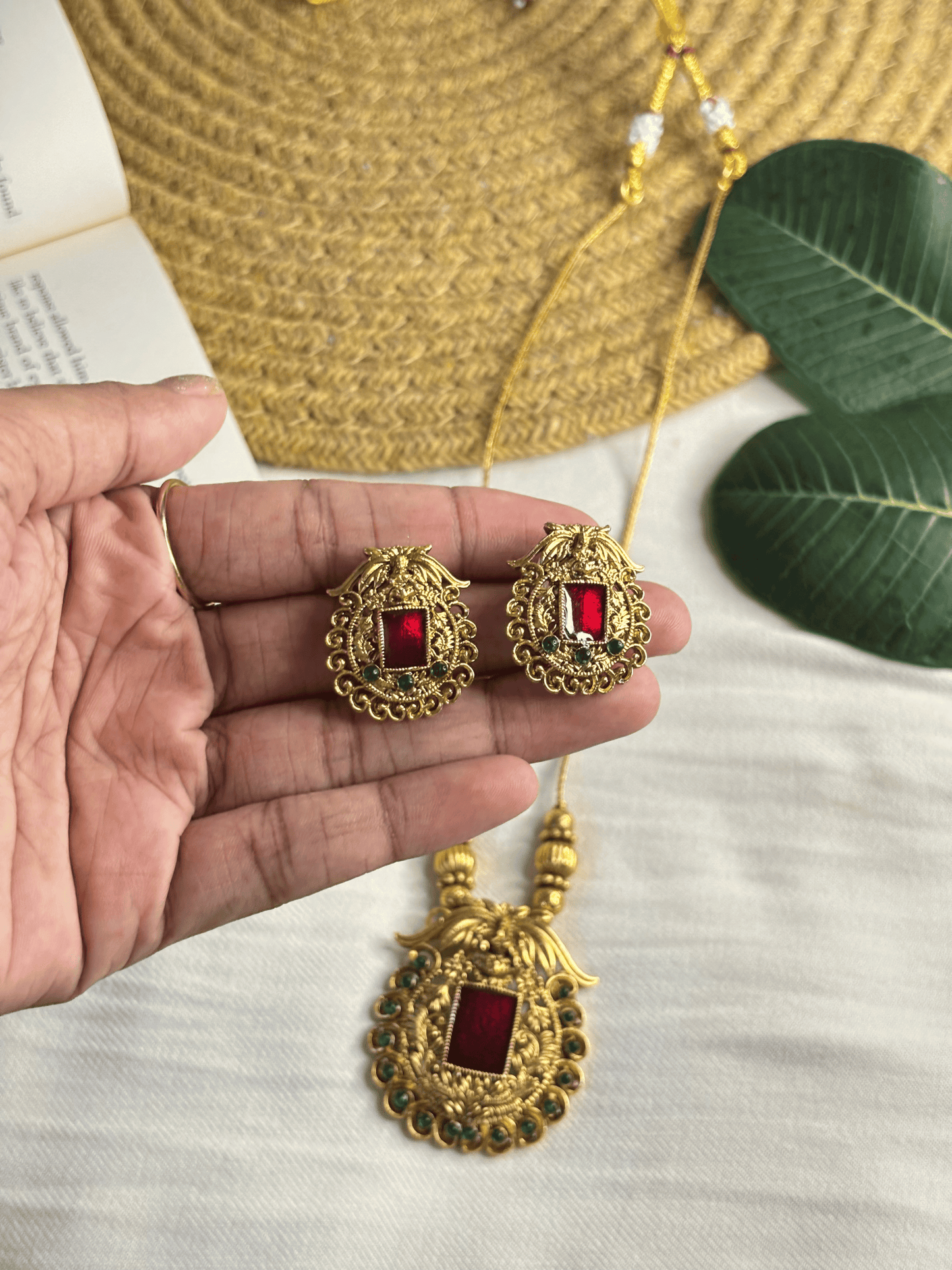 RED RUBY HARAM   AND EARING SET
