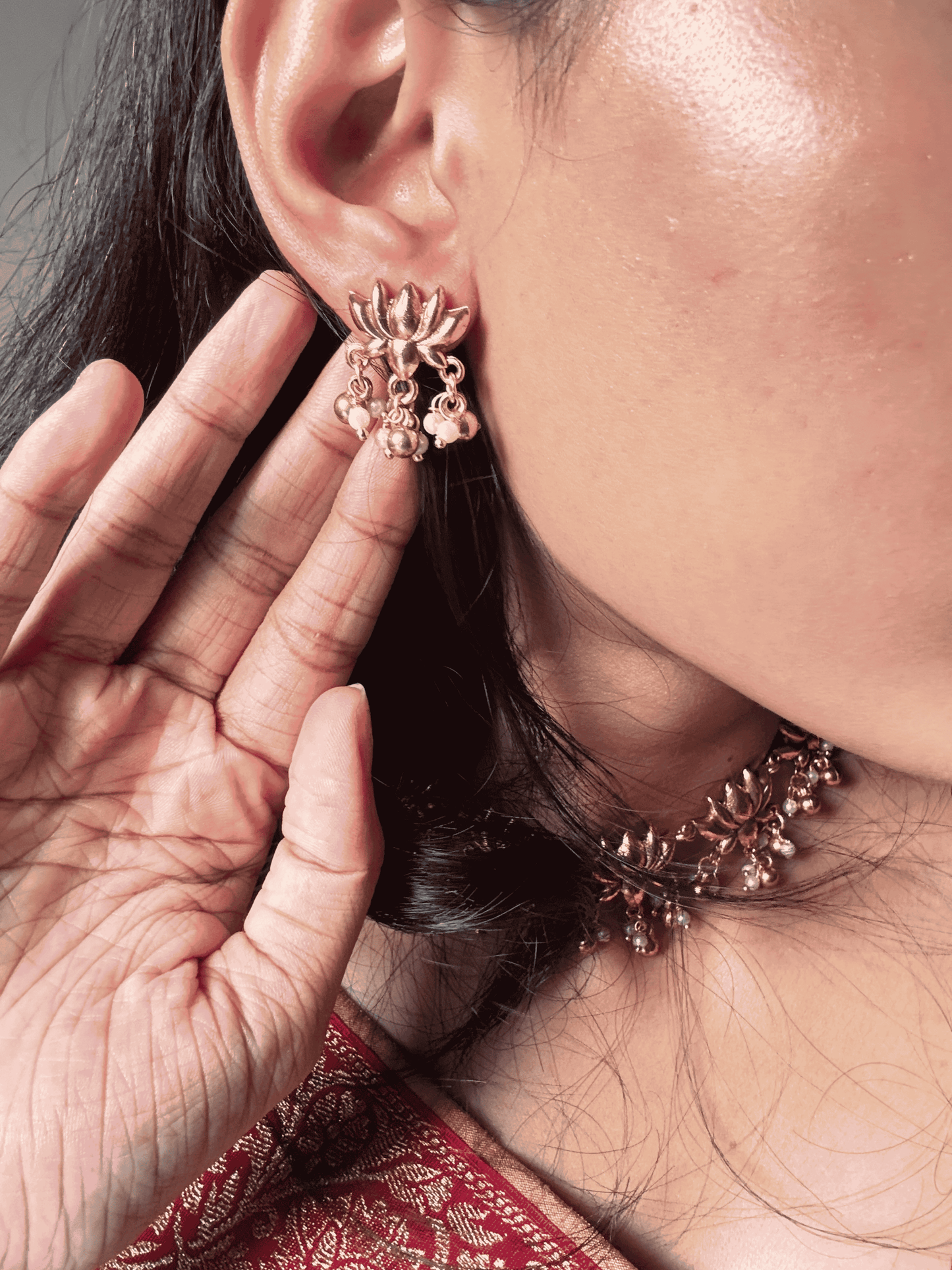 Golden Lotus Beaded Necklace & Earing set
