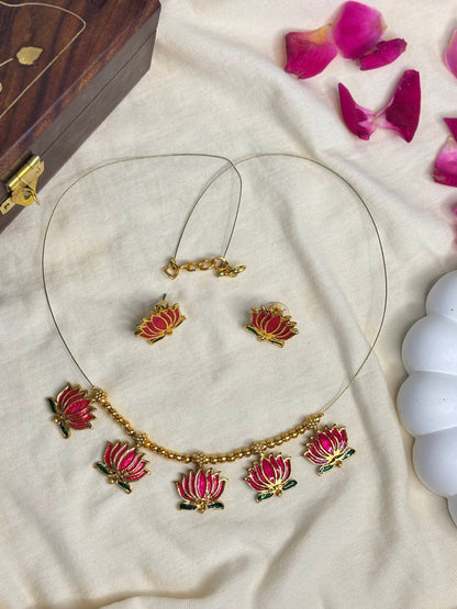 Trending Lotus Necklace and earing Set