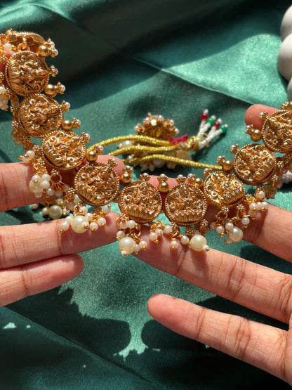 Gold Color Plated Goddess Lakshmi Necklace with White Pearls