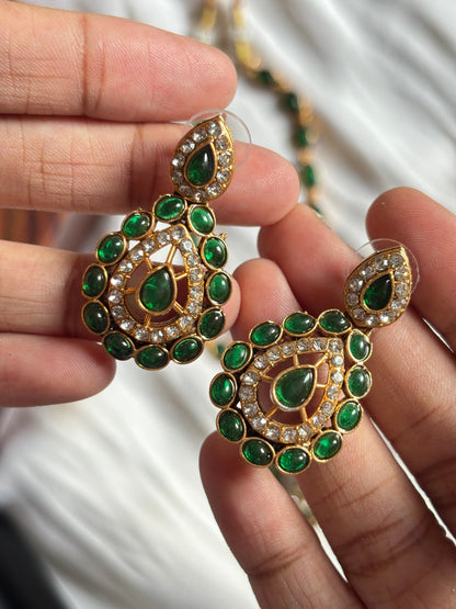 Jyothika-Inspired Polki Green Stone Haaram Set – Regal Bridal Necklace & Earrings