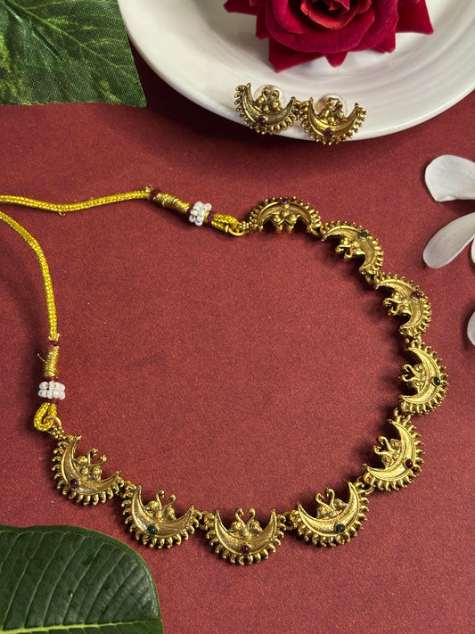 Regal Crescent Moon Choker Set – Antique Temple Jewelry Design