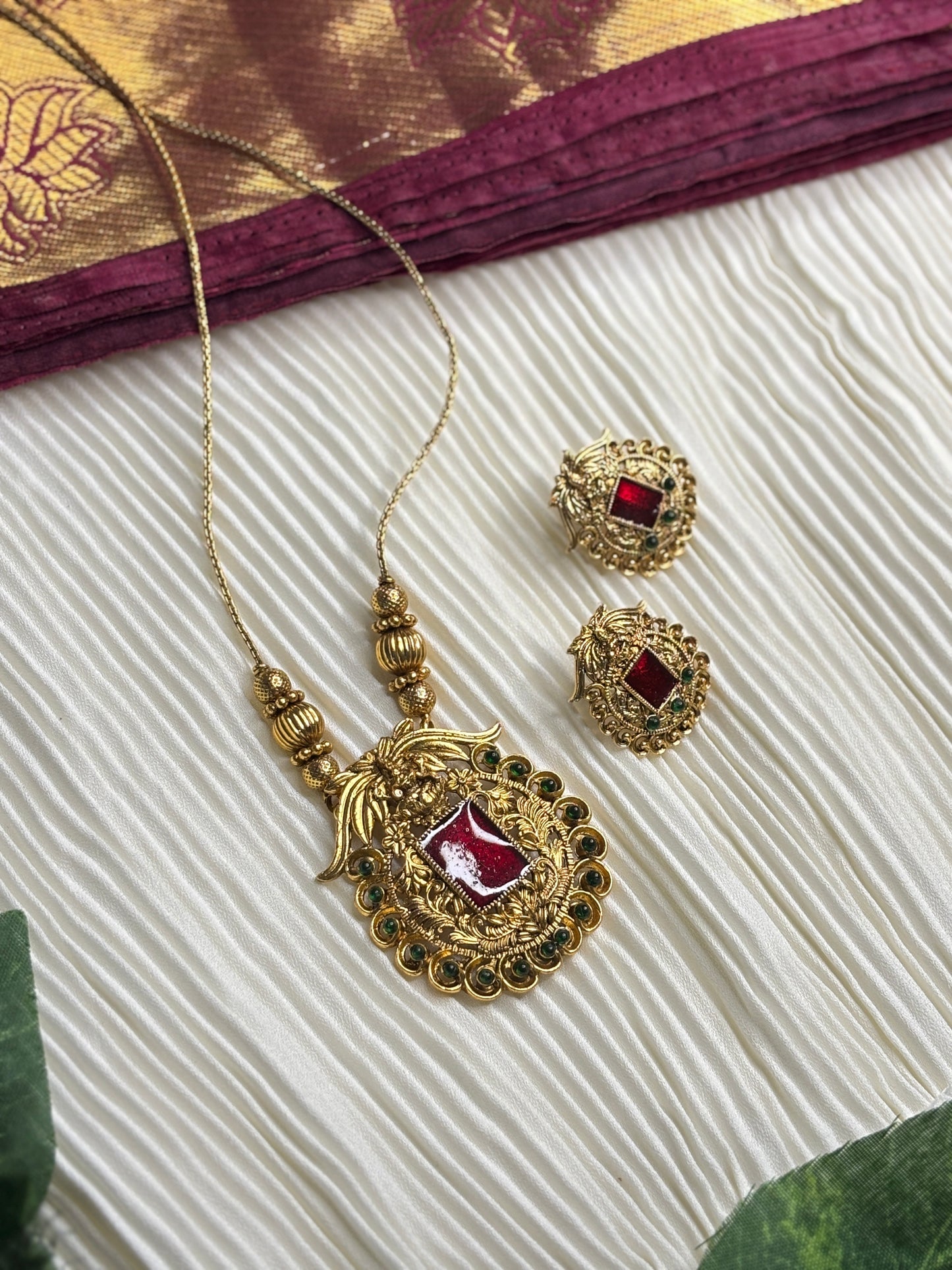 RED RUBY HARAM   AND EARING SET