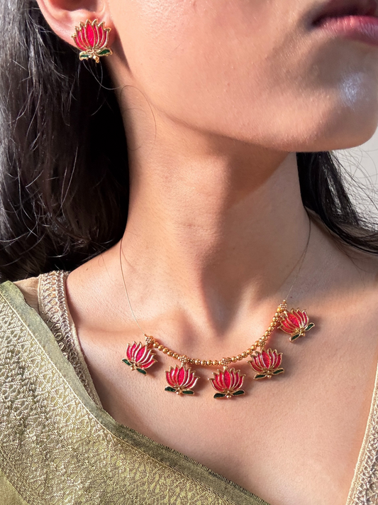 Trending Lotus Necklace and earing Set