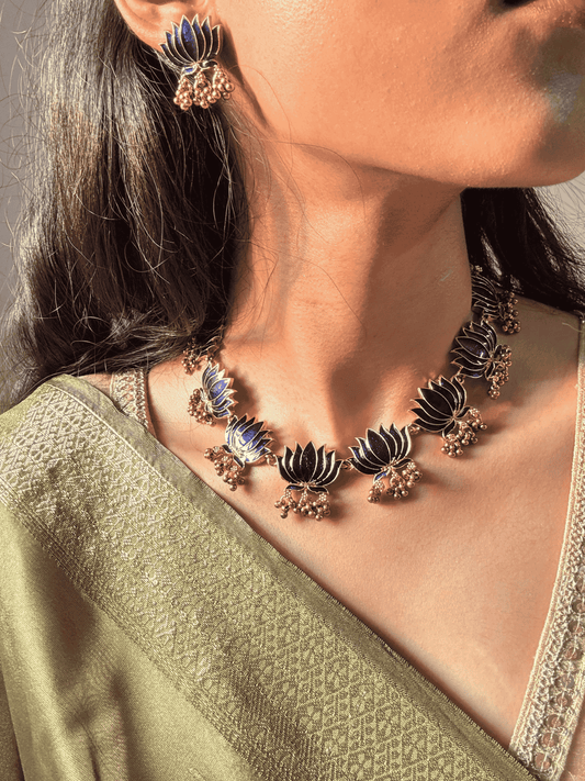 Trending  Lotus  Necklace and Earing Set