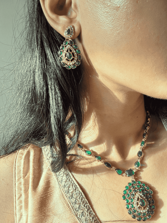 Jyothika-Inspired Polki Green Stone Haaram Set – Regal Bridal Necklace & Earrings