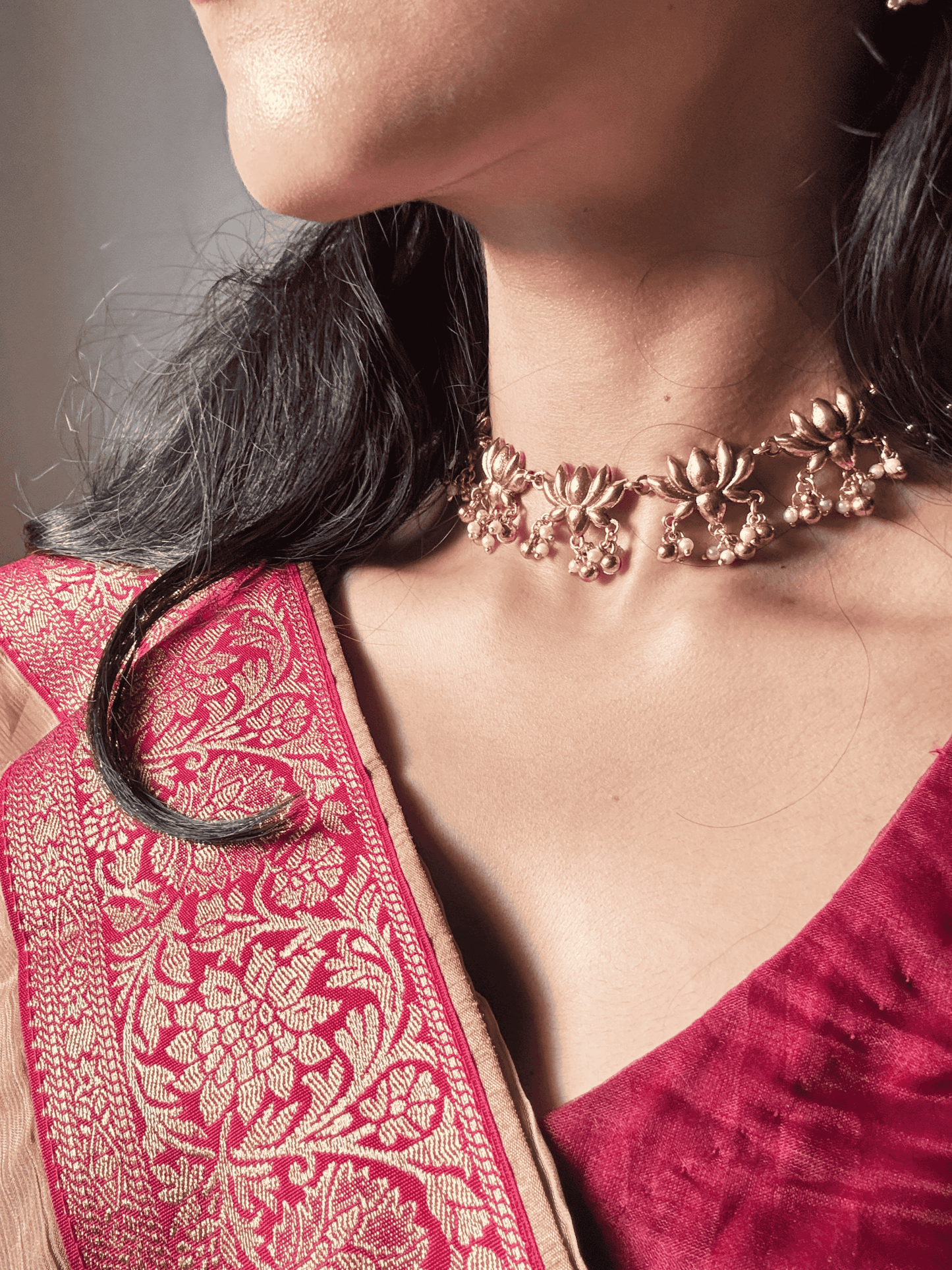 Golden Lotus Beaded Necklace & Earing set