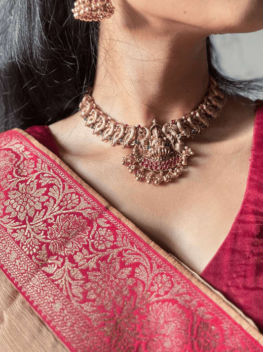 Lakshmi Devi Peacock Necklace set With Earing
