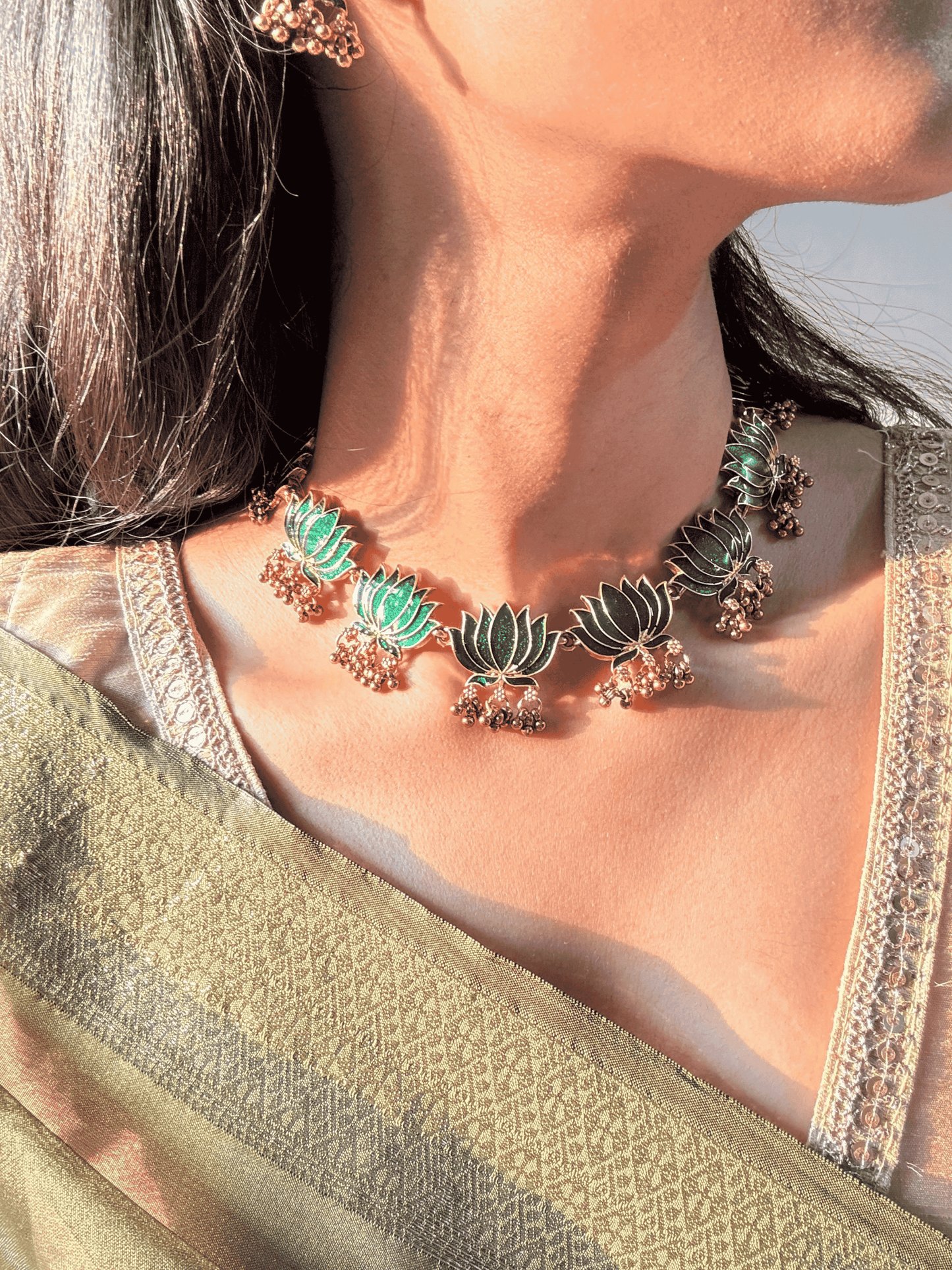 Trending  Lotus  Necklace and Earing Set