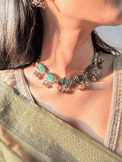 Trending  Lotus  Necklace and Earing Set